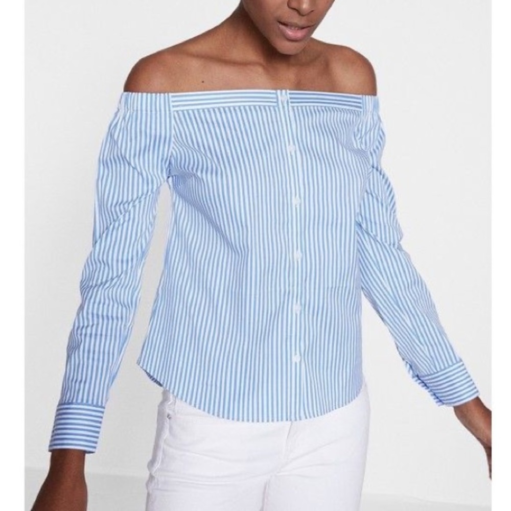 Express Off Shoulder Striped Shirt